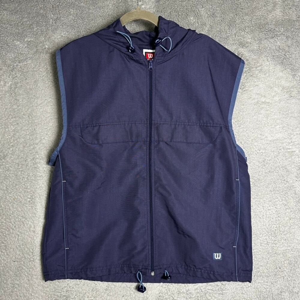 Wilson Men's Large Blue Vest Full Zip Hooded Tennis Golf Outdoor Activewear EUC